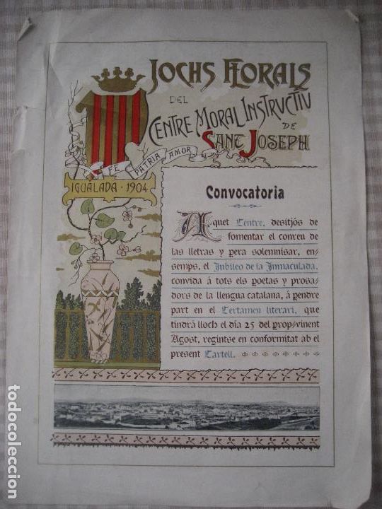 Coleccionismo: Igualada 1904. Centre Moral Instructiu. Convocatoria Jochs Florals.