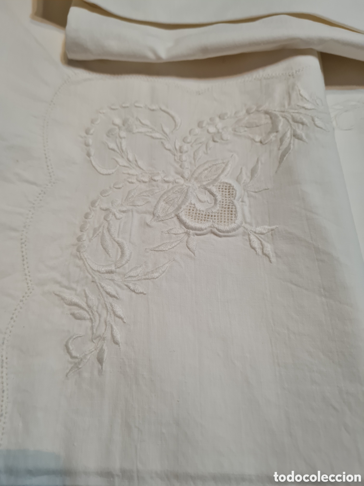Coleccionismo: Juego de cama antiguo bordado - Foto 2