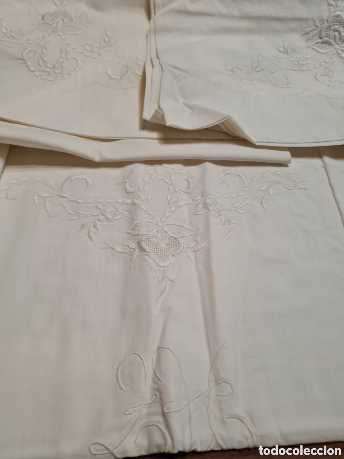 Coleccionismo: Juego de cama antiguo bordado - Foto 3