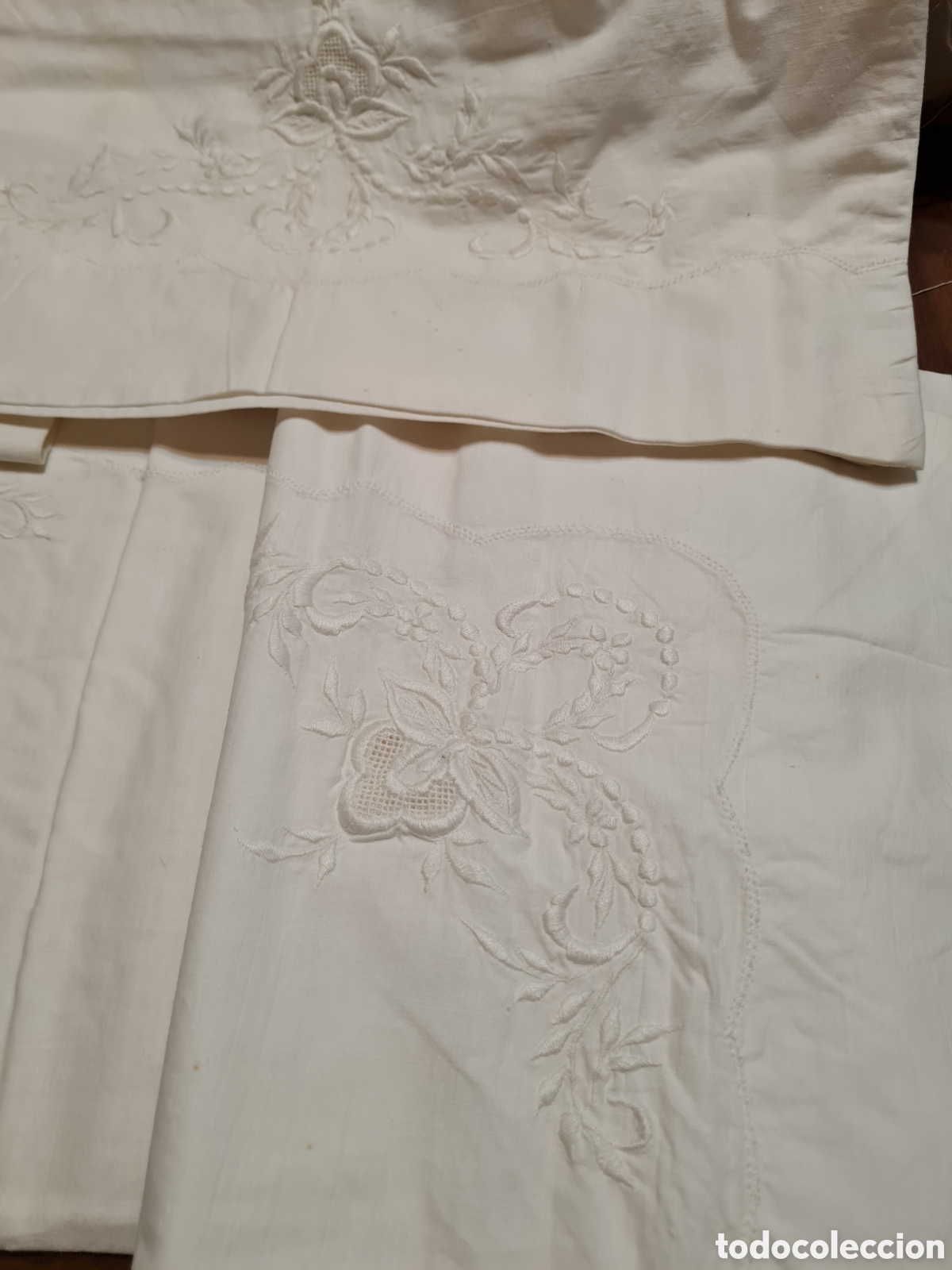 Coleccionismo: Juego de cama antiguo bordado - Foto 4