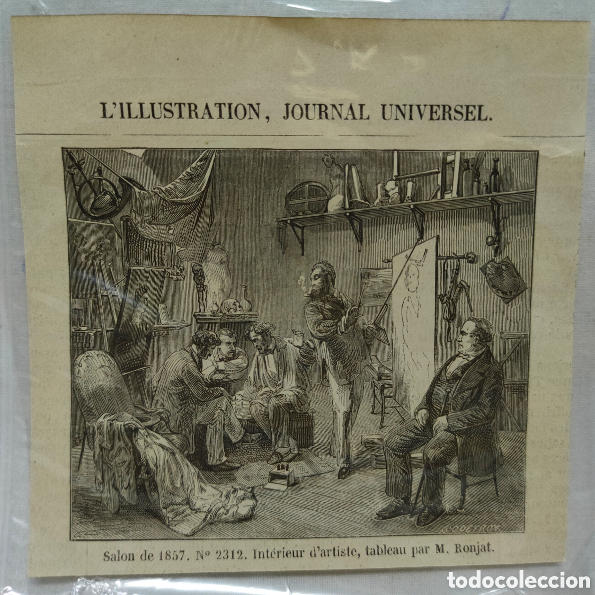 Coleccionismo: LAMINA ILUSTRACI&Oacute;N DE PERI&Oacute;DICO UNIVERSAL.SALON DE 1857.N&deg; 2312.PINTURA DE M.RONJAT.8,5X7,5CM.