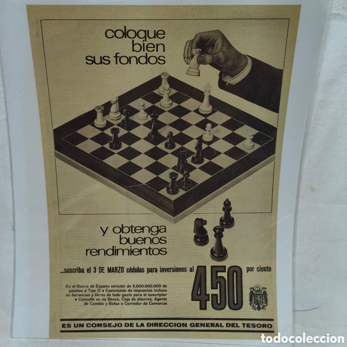 Coleccionismo: PUBLICIDAD.RECORTE DE PRENSA.BANCO DE ESPA&Ntilde;A.DIRECCION GENERAL DEL TESORO.1966