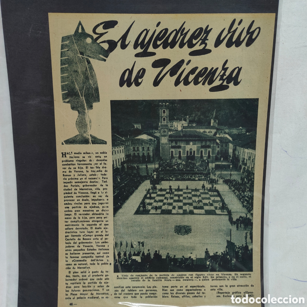 Coleccionismo: PUBLICIDAD.RECORTE PRENSA.EL AJEDREZ VIVO DE VICENZA.1956