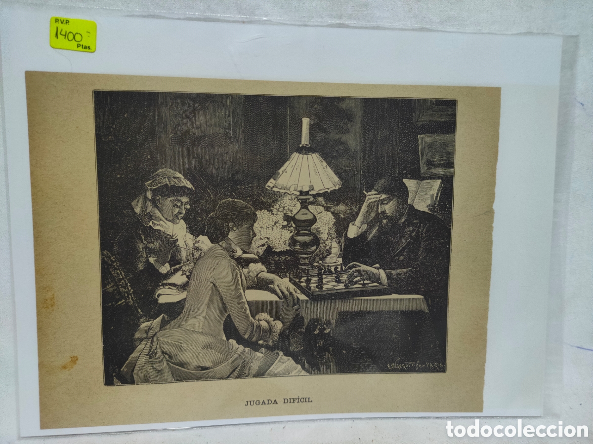 Coleccionismo: ILUSTRACION.LAMINA.TARJETA.JUGADA DIFICIL.AJEDREZ.FRANCIA.1883