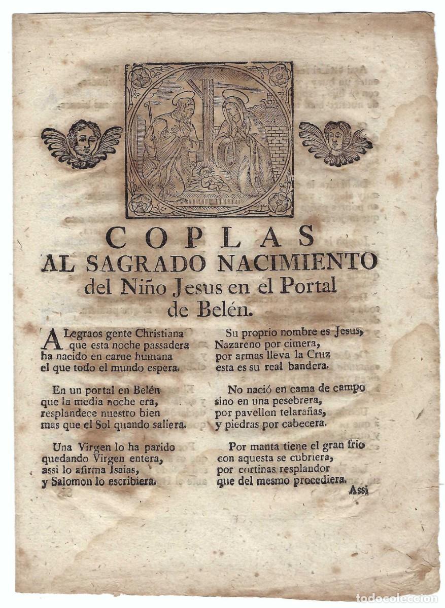 Coleccionismo: PLIEGO DE CORDEL- COPLAS AL SAGRADO NACIMIENTO DEL NI&Ntilde;O JESUS EN EL PORTAL DE BEL&Eacute;N. J. JOLIS