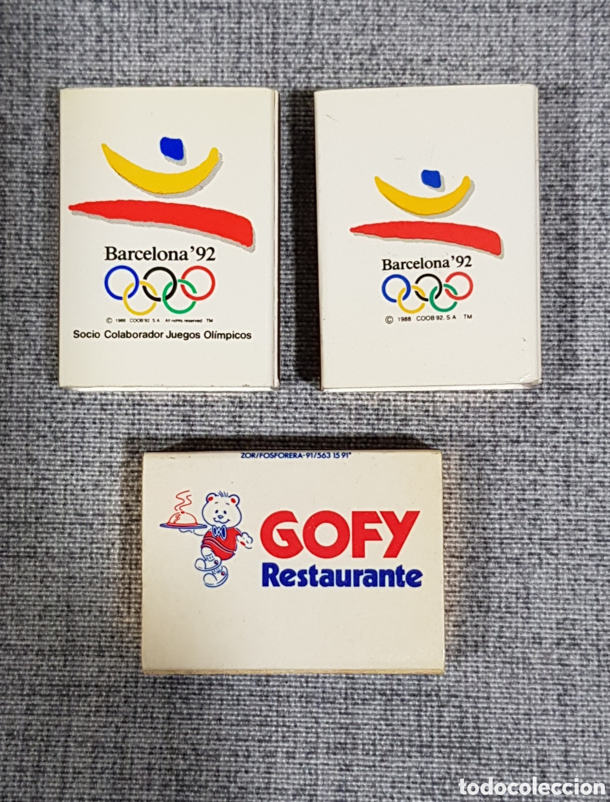 Coleccionismo: LOTE 3 CAJAS DE CERILLAS BARCELONA '92 BANESTO RESTAURANTE GOFY A&Ntilde;OS 90 CAJITAS 4x3 CMS