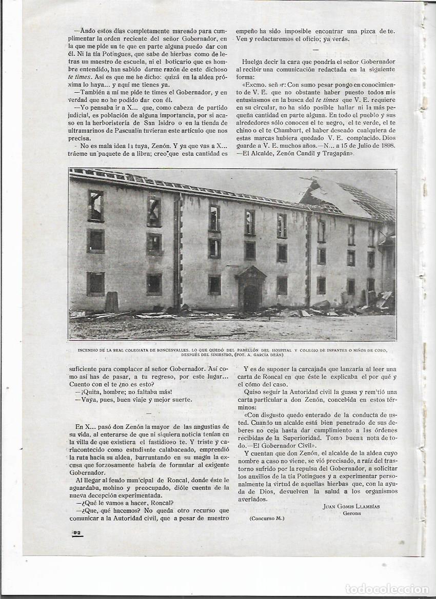 Colecionismo: A&Ntilde;O 1919 RECORTE PRENSA RONCESVALLES REAL COLEGIATA INCENDIO PABELLON HOSPITAL COLEGIO NI&Ntilde;OS DE CORO