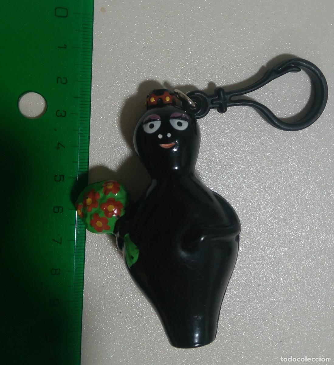 Coleccionismo: figura de colgante llavero barbapapa barba papa negro ramo flores mu&ntilde;eco plastico serie animacion tv