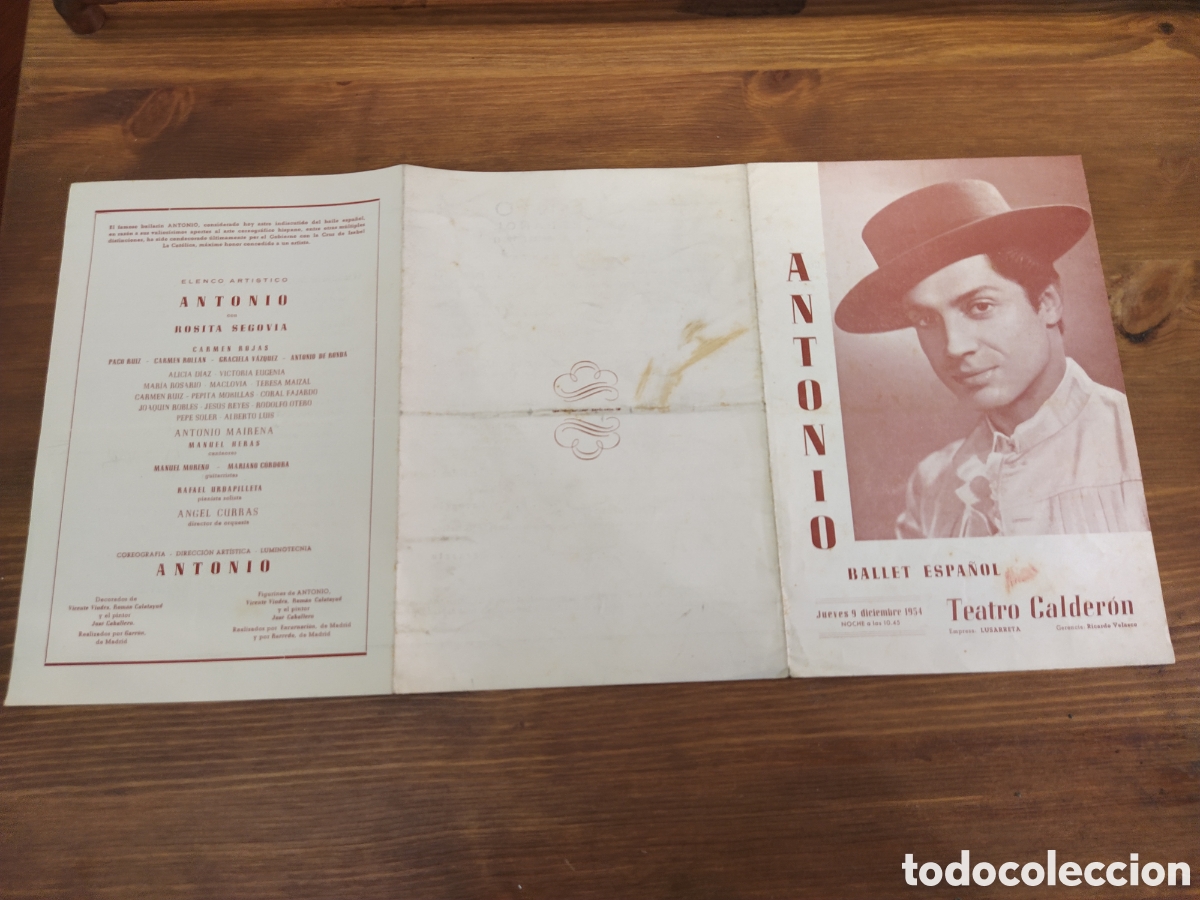 Coleccionismo: Antonio.Bailaor. Programa tr&iacute;ptico Teatro Calder&oacute;n (Madrid).A&ntilde;o 1954. - Foto 3