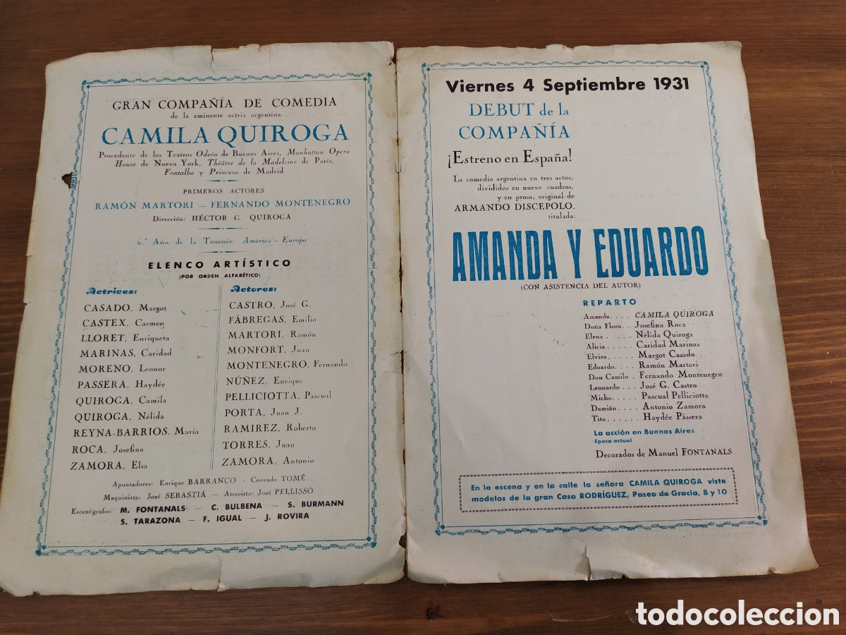 Coleccionismo: Camila Quiroga.Programa Teatro Barcelona.1931/32. - Foto 2