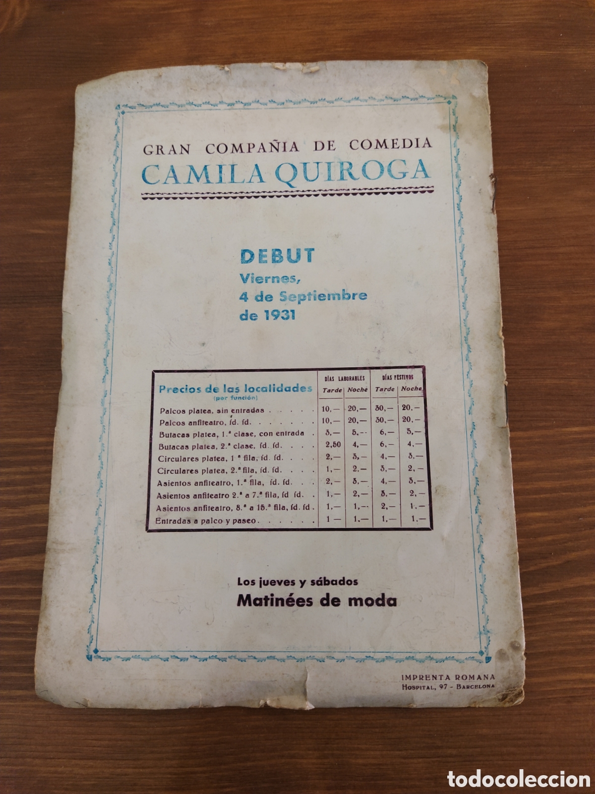 Coleccionismo: Camila Quiroga.Programa Teatro Barcelona.1931/32. - Foto 5
