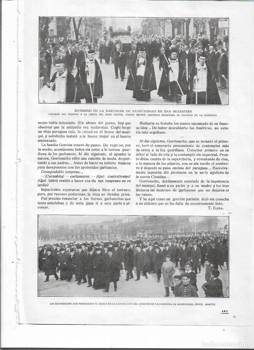 Coleccionismo: A&Ntilde;O 1919 RECORTE PRENSA SAN SEBASTIAN ENTIERRO DE LA BARONESA DE SATRUSTEGUI CRIPTA DEL BUEN PASTOR