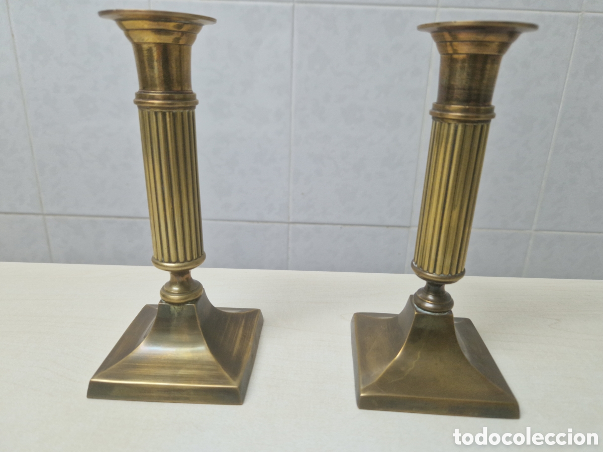 Coleccionismo: 2 CAMDELABROS EN BRONCE LABRADO - Foto 5