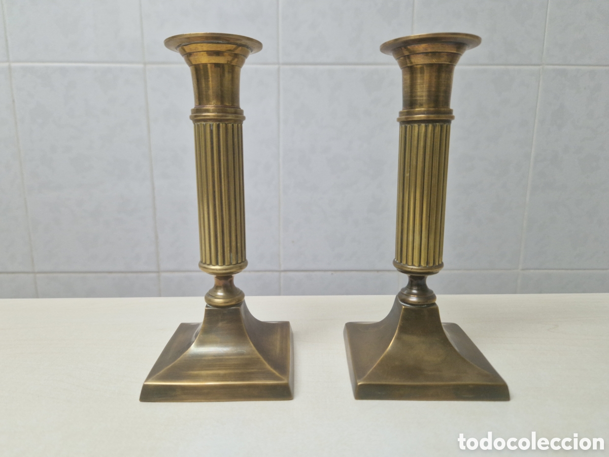 Coleccionismo: 2 CAMDELABROS EN BRONCE LABRADO - Foto 9
