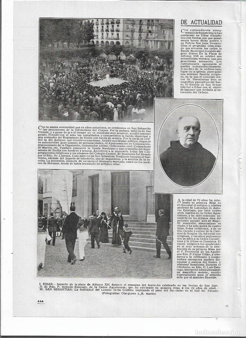 Coleccionismo: A&Ntilde;O 1916 RECORTE PRENSA EIBAR FIESTAS DE SAN JUAN CONCURSO DEL AURRESKU PLAZA DE LA CONSTITUCION