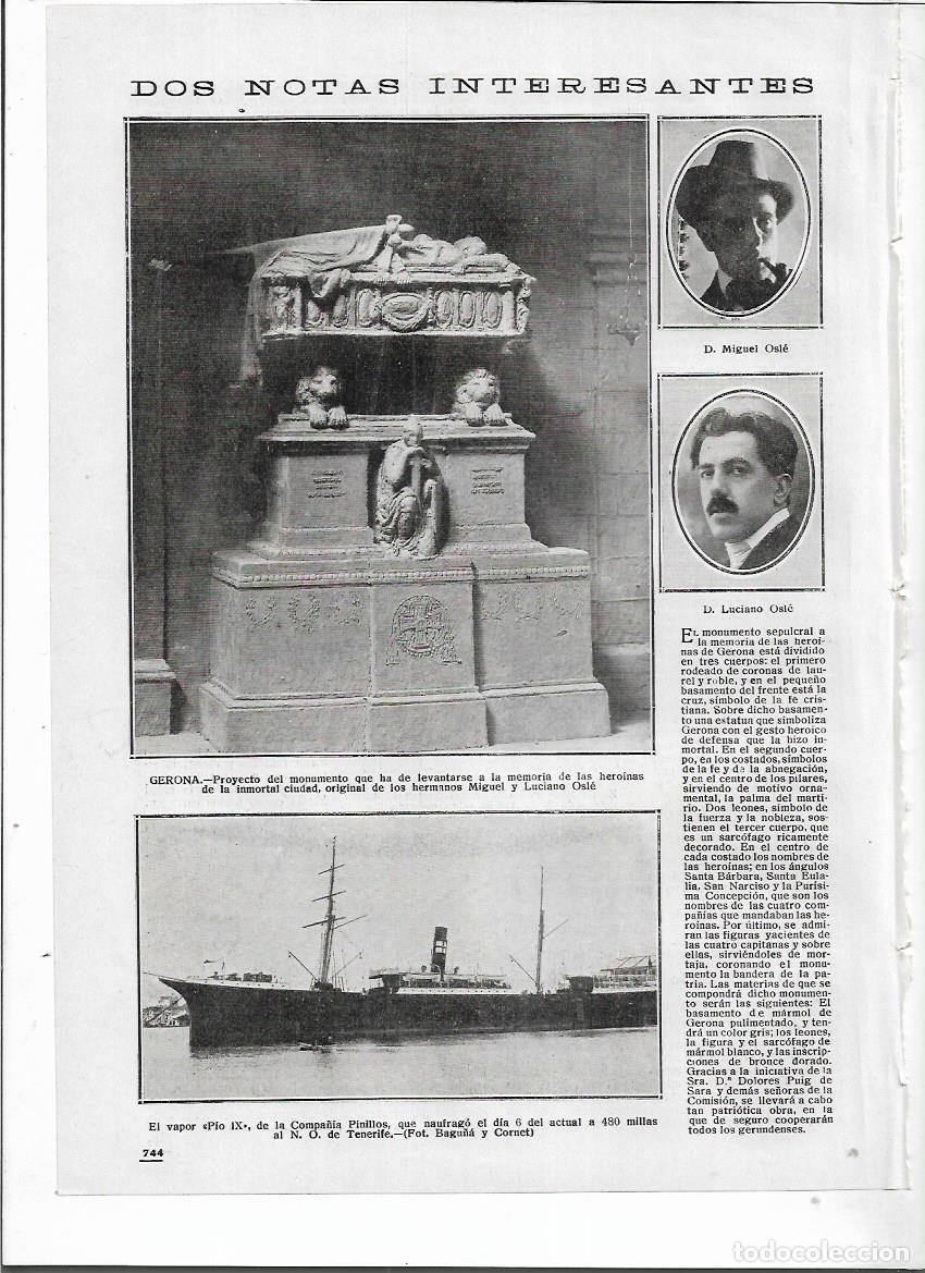 Coleccionismo: A&Ntilde;O 1916 RECORTE PRENSA GIRONA ESCULTURA HERMANOS MIGUEL LUCIANO OSLE MONUMENTO HEROINAS