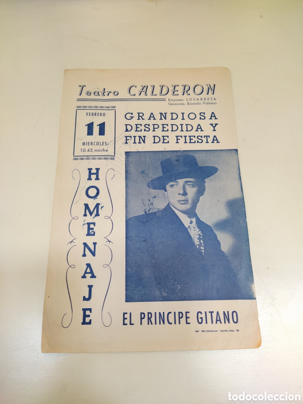 Coleccionismo: El Principe Gitano. Programa folleto Teatro Calder&oacute;n (Madrid). - Foto 1