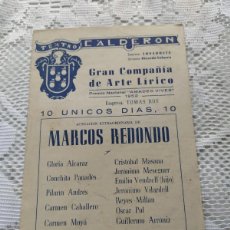 Coleccionismo: MARCOS REDONDO.PROGRAMA DÍPTICO TEATRO CALDERÓN(MADRID).AÑO 1952.