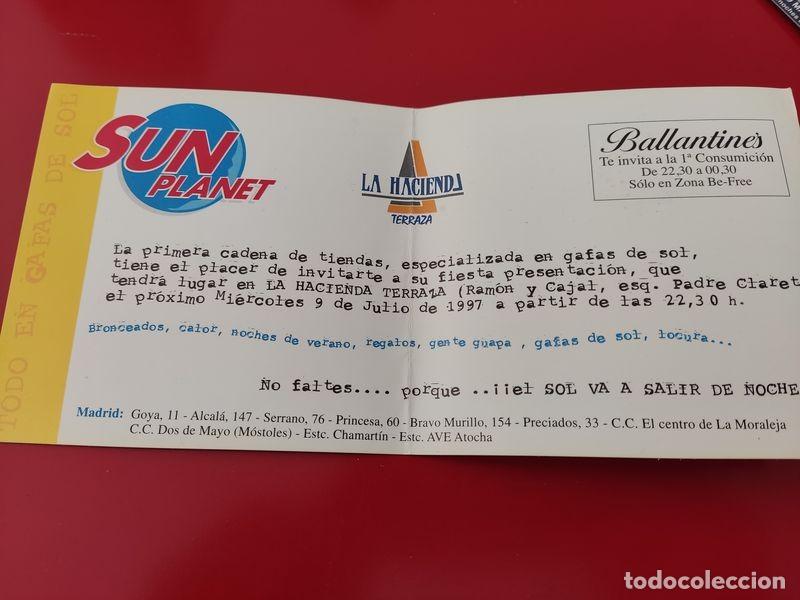 Coleccionismo: FLYER PASE PUERTA DISCOTECA PUB LA HACIENDA C/ RAMON Y CAJAL FIESTA SUN PLANET MADRID A&Ntilde;OS 90