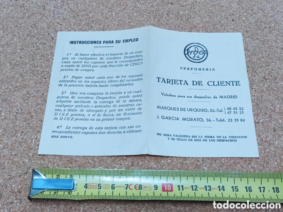 Coleccionismo: TARJETA DE CLIENTE - PERFUMER&Iacute;A ORDEN S.A - MARQUES DE URQUIJO Y J. GARCIA MORATO - MADRID
