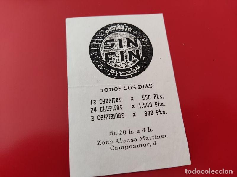 Collezionismo: FLYER PASE PUERTA DISCOTECA PUB SIN FIN C/ CAMPOAMOR 4 CHUPITOS MADRID A&Ntilde;OS 90