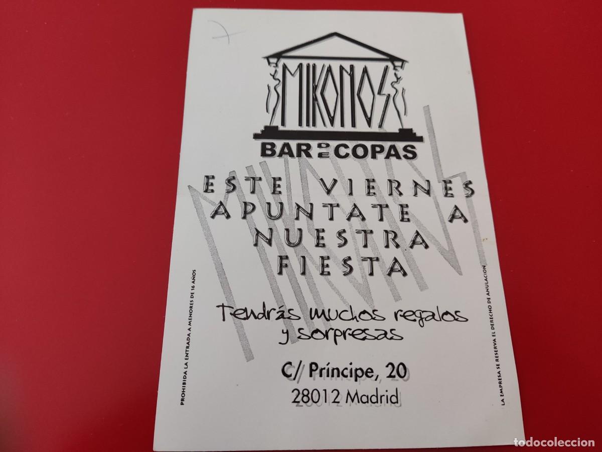 Collezionismo: FLYER PASE PUERTA DISCOTECA PUB MIKONOS C/ PRINCIPE 20 BALLANTINES MADRID A&Ntilde;OS 90