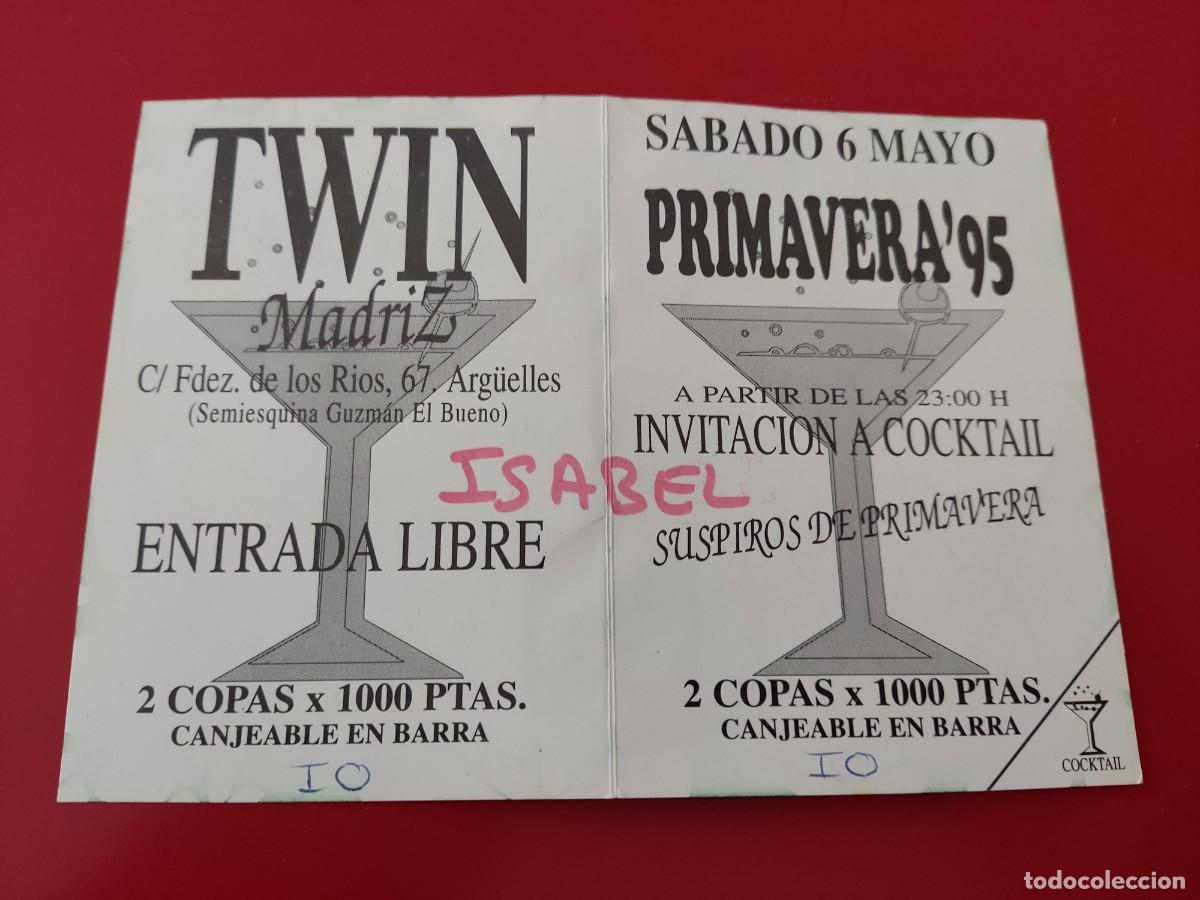 Collezionismo: FLYER PASE PUERTA DISCOTECA PUB TWIN MADRIZ C/ FDEZ DE LOS RIOS COCKTAIL MADRID A&Ntilde;OS 90