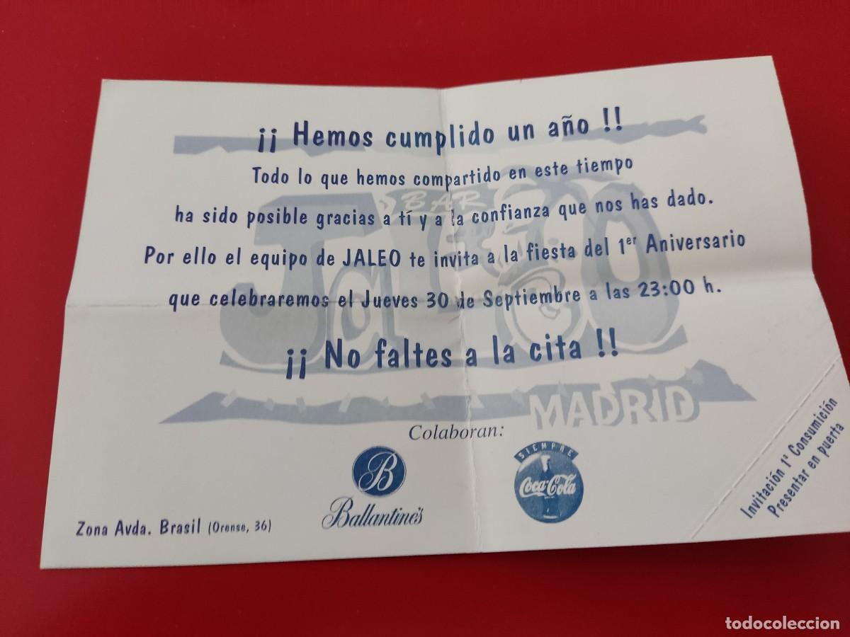 Collezionismo: FLYER PASE PUERTA DISCOTECA PUB JALEO C/ AVDA BRASIL ANIVERSARIO BALLANTINES MADRID A&Ntilde;OS 90