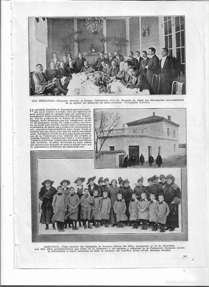 Coleccionismo: A&Ntilde;O 1916 RECORTE PRENSA ZARAGOZA SANATORIO NUESTRA SE&Ntilde;ORA DEL PILAR RECIEN INAUGURADO TUBERCULOSIS