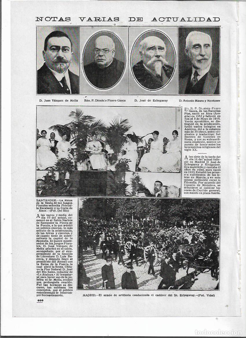 Collezionismo: A&Ntilde;O 1916 RECORTE PRENSA MADRID ENTIERRO JOSE DE ECHEGARAY EIZAGUIRRE ARMON DE ARTILLERIA