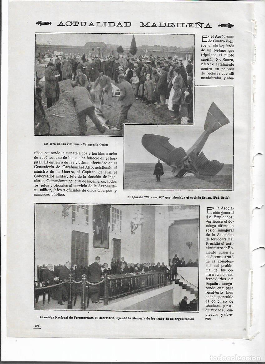 Collezionismo: 1918 HOJA PRENSA MADRID AERODROMO CUATRO VIENTOS ACCIDENTE AVIACION ENTIERRO VICTIMAS BIPLANO SOUZA