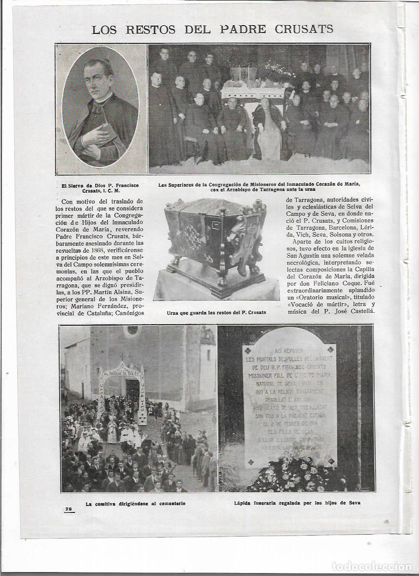 Coleccionismo: A&Ntilde;O 1918 RECORTE PRENSA RESTOS MORTALES MARTIR PADRE CRUSATS SELVA DEL CAMP ENTIERRO CEMENTERIO