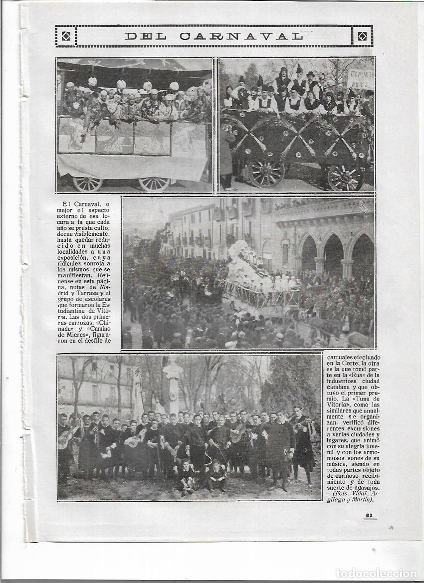 Coleccionismo: A&Ntilde;O 1918 RECORTE PRENSA TUNA DE VITORIA EN EL CARNAVAL DE TERRASSA DESFILE CARROZAS
