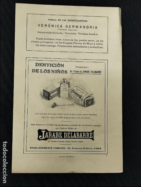 Coleccionismo: LAMINA PUBLICIDAD - JARABE DELABARRE - DENTICION DE LOS NI&Ntilde;OS - VERONICA GERIMANDRIA - GRABADO N&ordm; 8