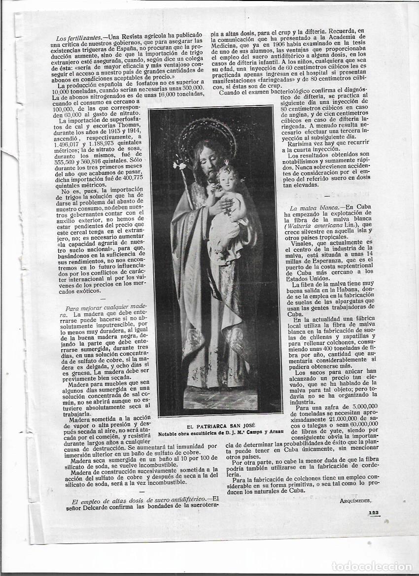 Sammelleidenschaft Papier: A&Ntilde;O 1918 RECORTE PRENSA ESCULTURA EL PATRIARCA SAN JOSE ESCULTOR CAMPS ARNAU