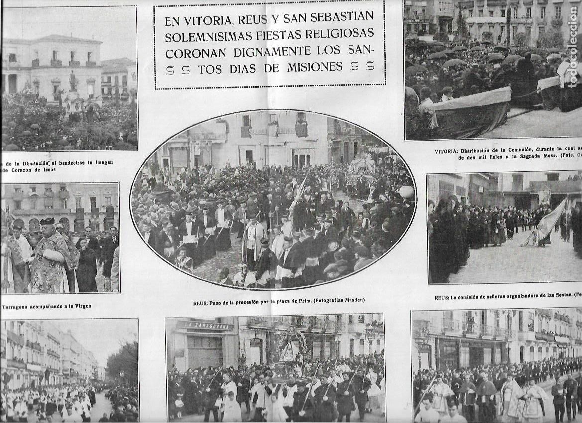 Colecionismo: A&Ntilde;O 1918 RECORTE PRENSA RELIGION FIESTA SANTA MISION EN REUS VITORIA SAN SEBASTIAN PROCESION VIRGEN