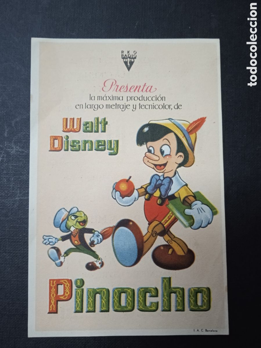 Coleccionismo: PINOCHO. WALT DISNEY. PROGRAMA DE MANO DEL ESTRENO EN BILBAO. COLISEO ALBIA.