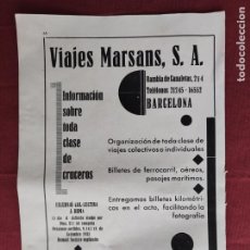 Coleccionismo: HOJA PUBLICITARIA ANUNCIO DE VIAJES MARSANS - 1933.
