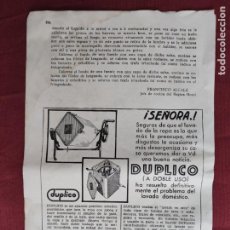 Coleccionismo: HOJA PUBLICITARIA ANUNCIO DE LAVADORA DUPLICO - 1933.