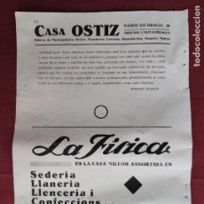 Coleccionismo: HOJA PUBLICITARIA ANUNCIO DE CASA ORTIZ - PASEO DE GRACIA - 1933.