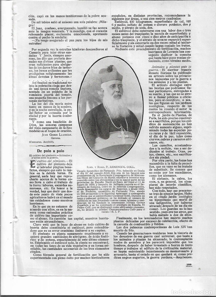 Colecionismo: A&Ntilde;O 1918 RECORTE PRENSA MUERTE PADRE ARMENGOL COLL VICARIO DE FERNANDO POO FALLECIDO EN DUALA
