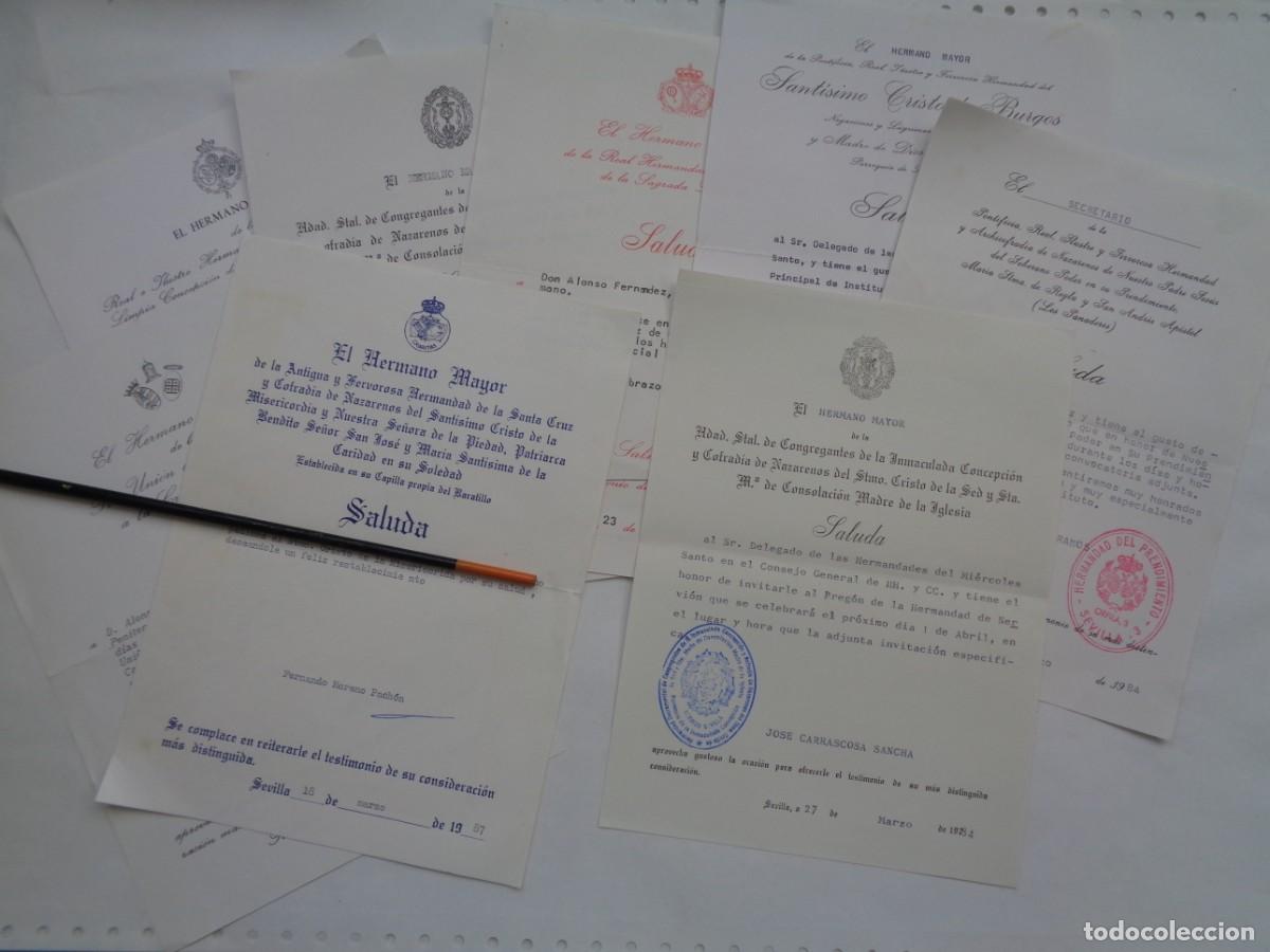 Coleccionismo: SEMANA SANTA DE SEVILLA : LOTE DE 8 SALUDAS DE DISTINTAS HERMANDADES . A&Ntilde;OS 80