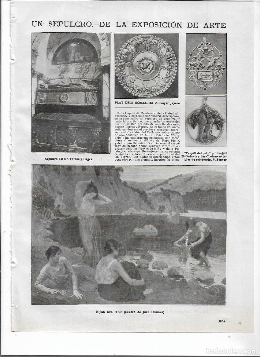 Collezionismo: 1918 RECORTE PRENSA ARTE SEPULCRO TORRAS I BAGES PLAT DELS OCELLS SUNYER CUADRO J LLIMONA HIJAS TER