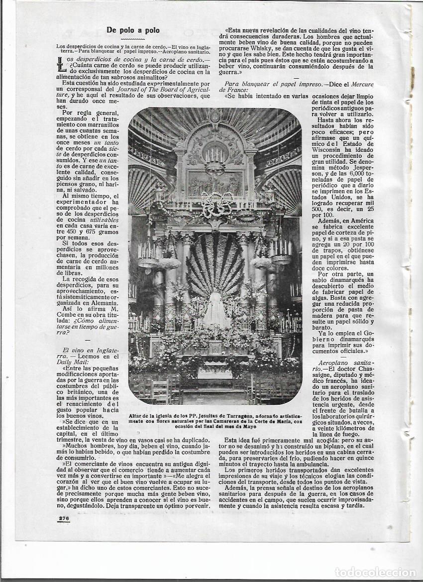 Collezionismo: A&Ntilde;O 1918 RECORTE PRENSA ALTAR IGLESIA DE LOS PADRES JESUITAS DE TARRAGONA ADORNADO CON FLORES
