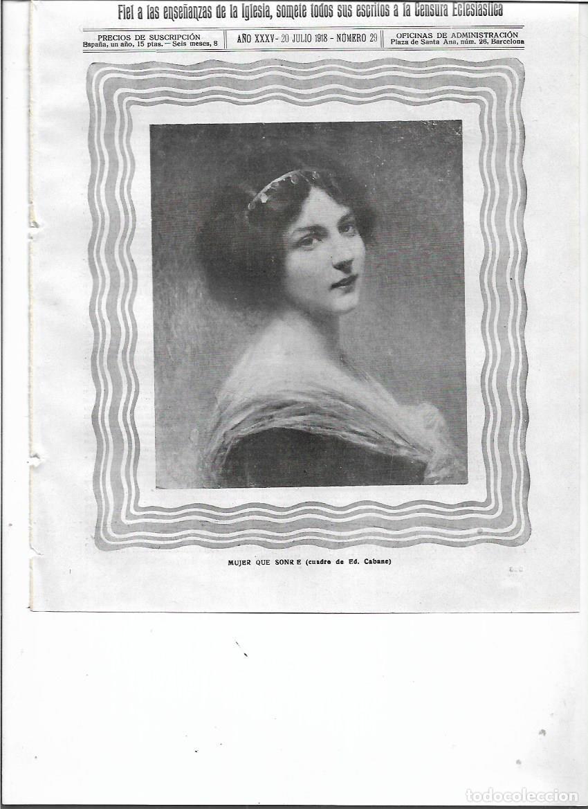 Colecionismo: A&Ntilde;O 1918 RECORTE PRENSA PINTURA REPRODUCCION CUADRO LA MUJER QUE SONRIE EDOUARD CABANE