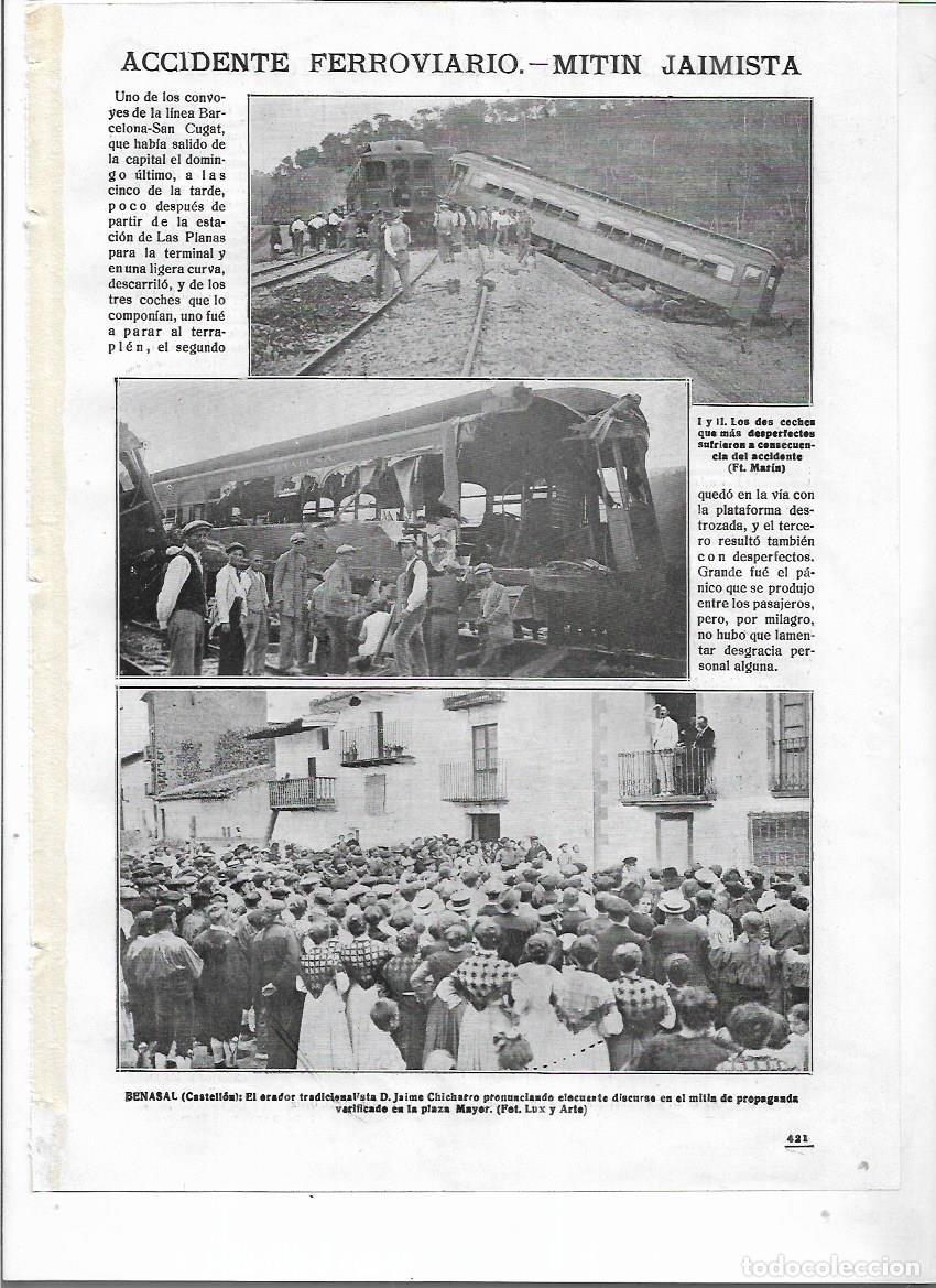 Colecionismo: A&Ntilde;O 1918 RECORTE PRENSA ACCIDENTE DE TREN LES PLANES LINEA BARCELONA SANT CUGAT SIN VICTIMAS