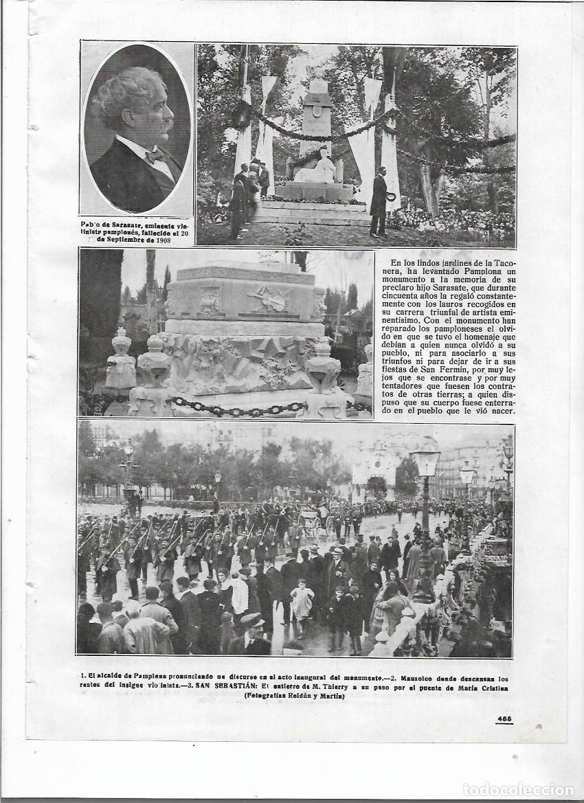 Coleccionismo: A&Ntilde;O 1918 RECORTE PRENSA PAMPLONA HOMENAJE INAUGURACION MONUMENTO PABLO DE SARASATE VIOLINISTA MUSICO