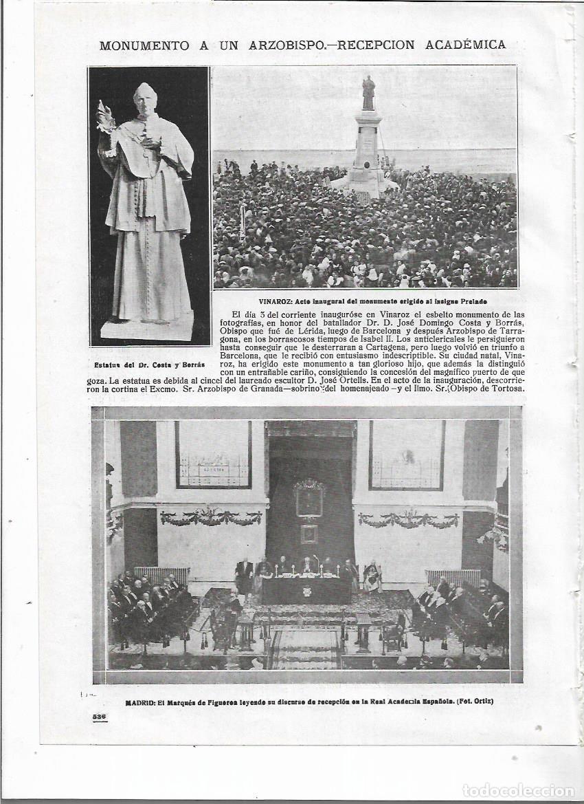 Colecionismo: 1918 RECORTE PRENSA VINAROZ INAUGURACION MONUMENTO JOSE DOMINGO COSTA BORRAS ESCULTOR JOSE ORTELLS