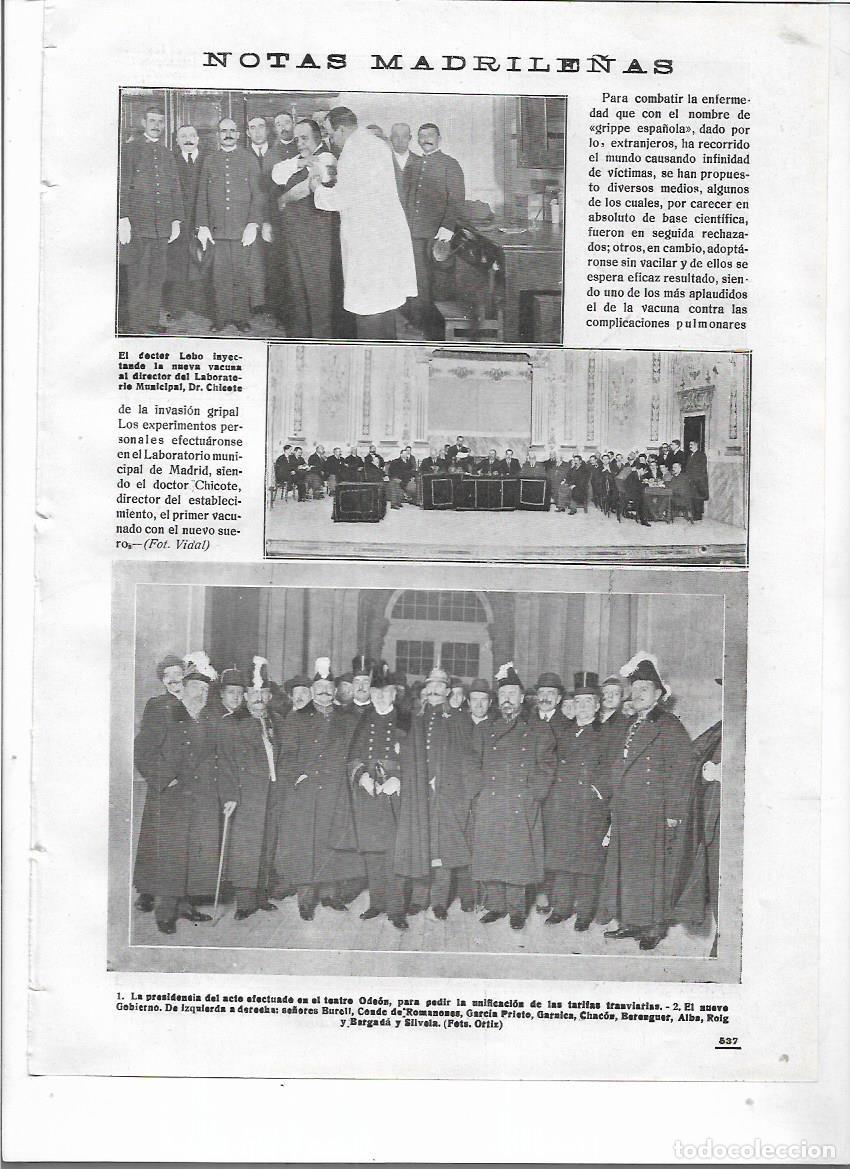 Colecionismo: A&Ntilde;O 1918 RECORTE PRENSA MADRID VACUNACION GRIPE LABORATORIO MUNICIPAL DR LOBO VACUNANDO A DR CHICOTE