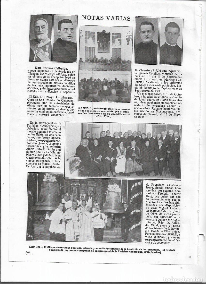 Colecionismo: A&Ntilde;O 1918 RECORTE PRENSA SABADELL BENDICION DE LAS CAMPANAS IGLESIA PURISIMA CONCEPCION